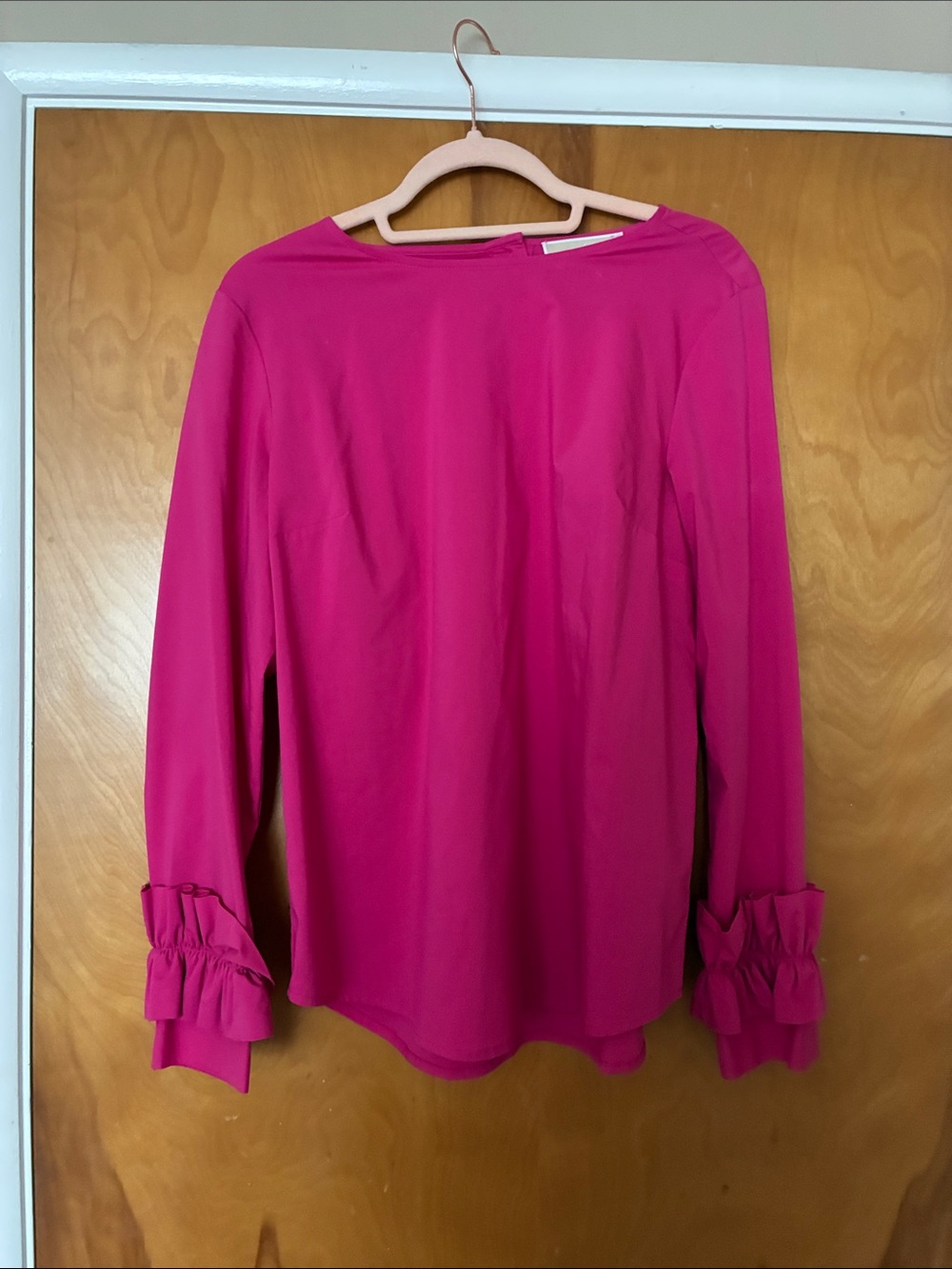 New Michael Kors Fuchsia Pink Long-Sleeve Ruffle Cuff Blouse